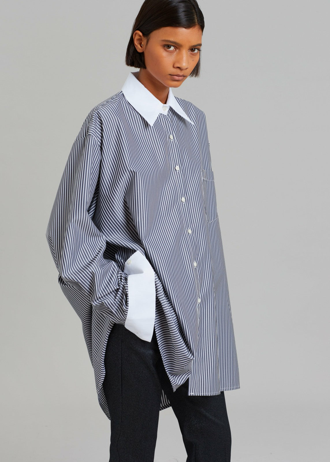 Jany Tie-Neck Shirt - Black Stripe