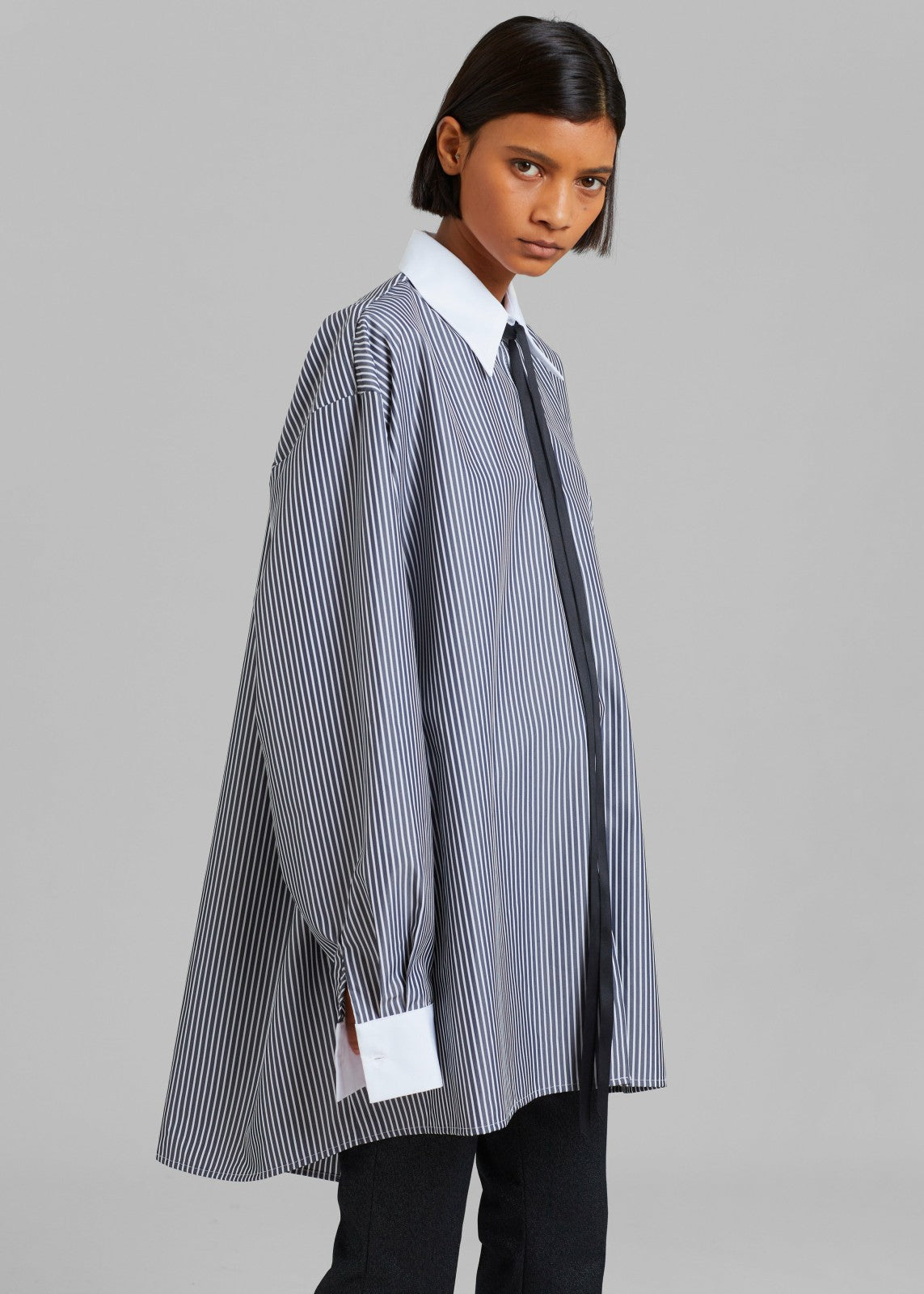 Jany Tie-Neck Shirt - Black Stripe