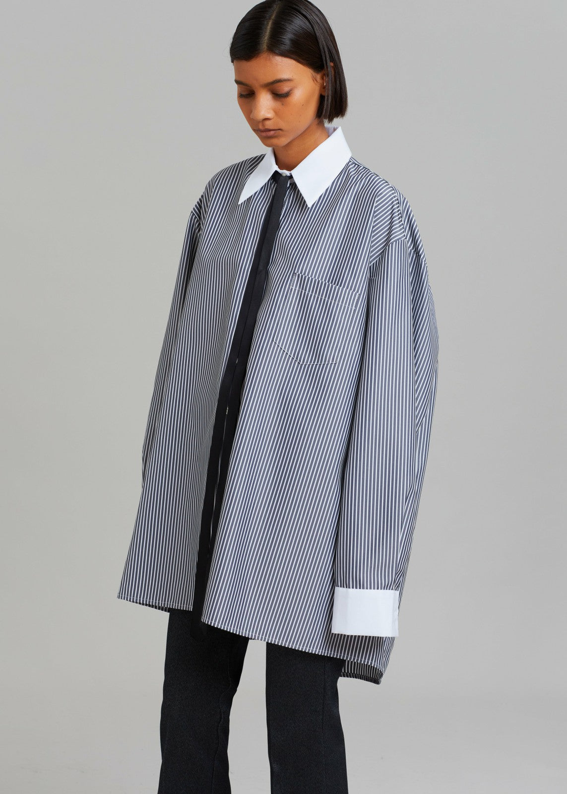 Jany Tie-Neck Shirt - Black Stripe
