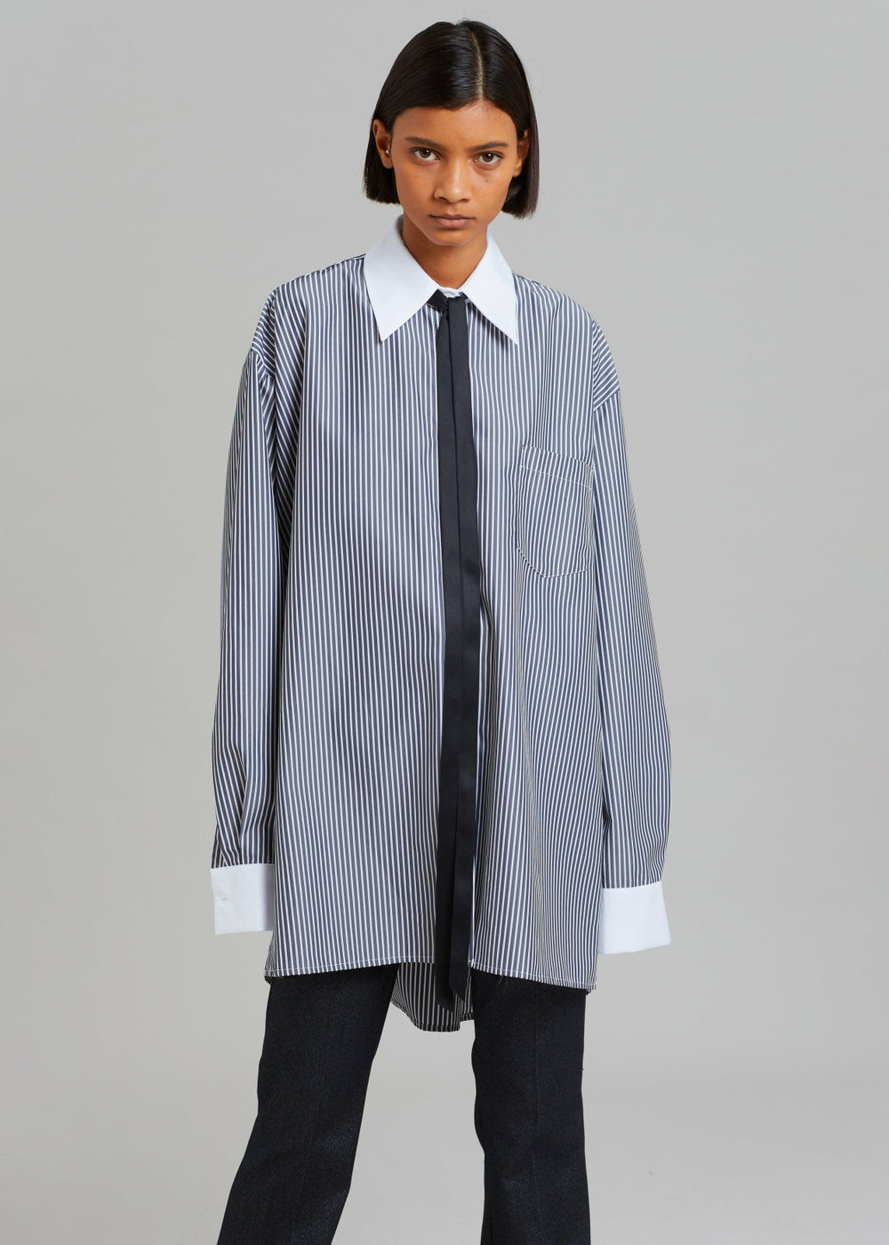 Jany Tie-Neck Shirt - Black Stripe