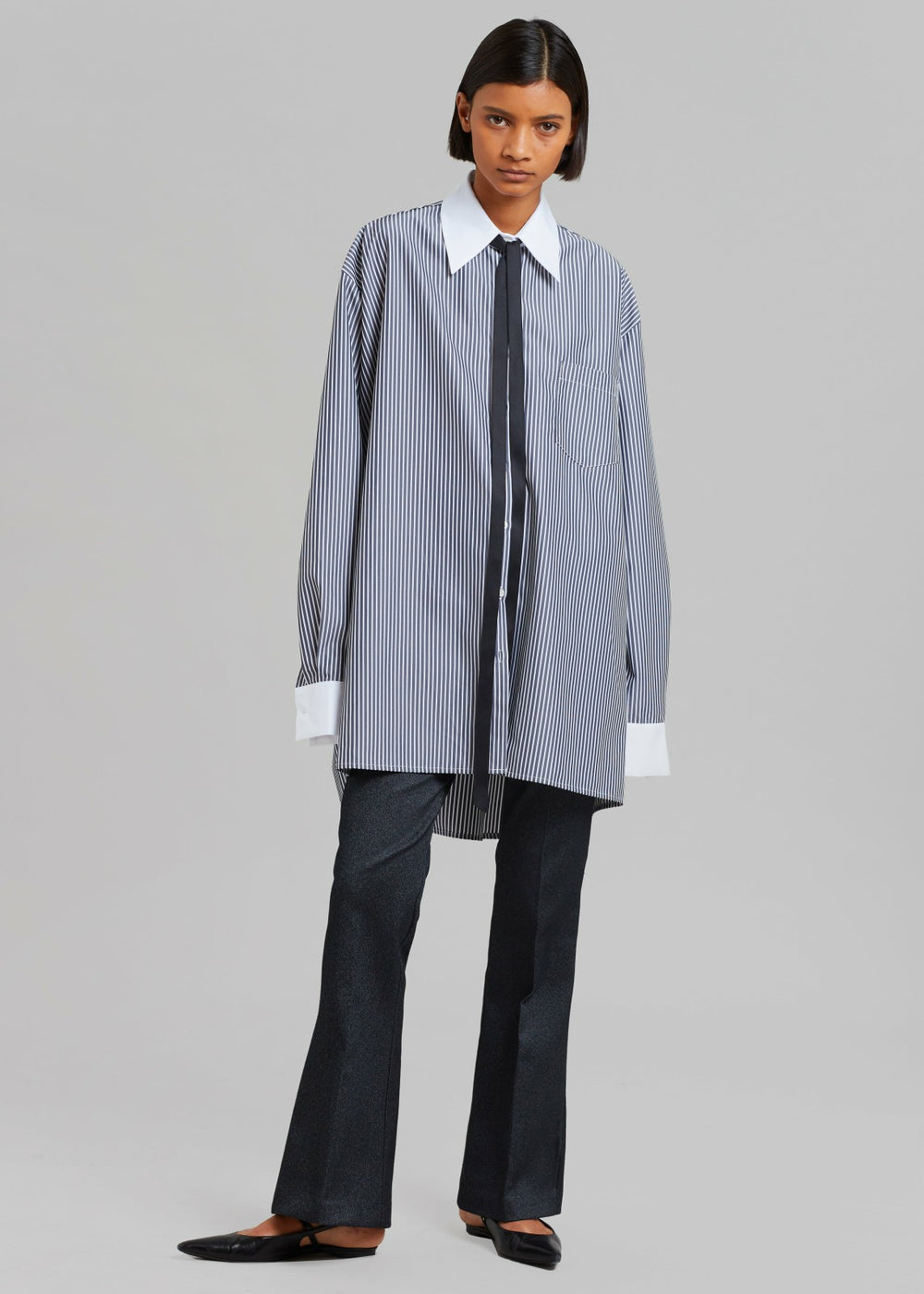 Jany Tie-Neck Shirt - Black Stripe