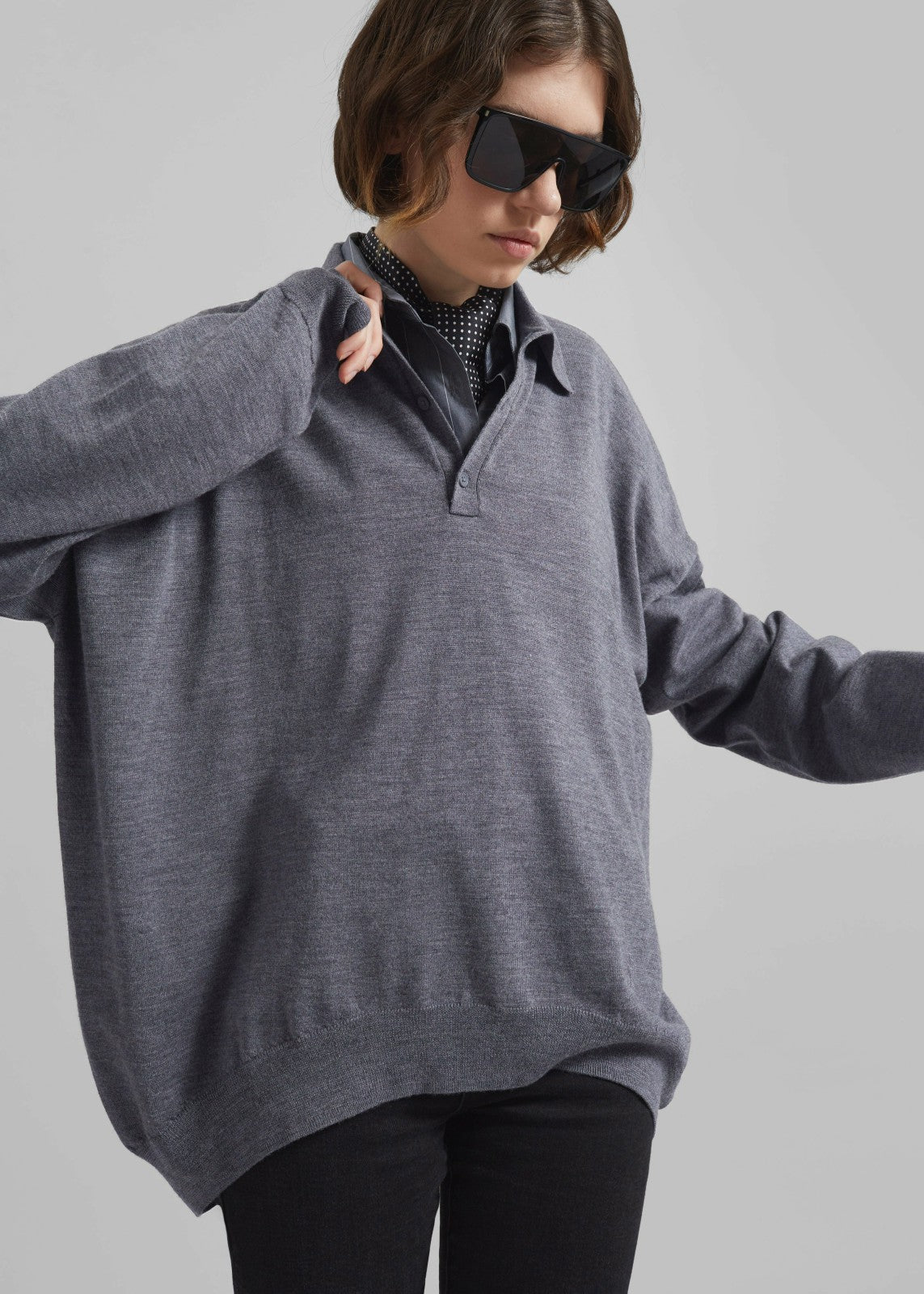 Meriel Wool Polo Sweater - Grey