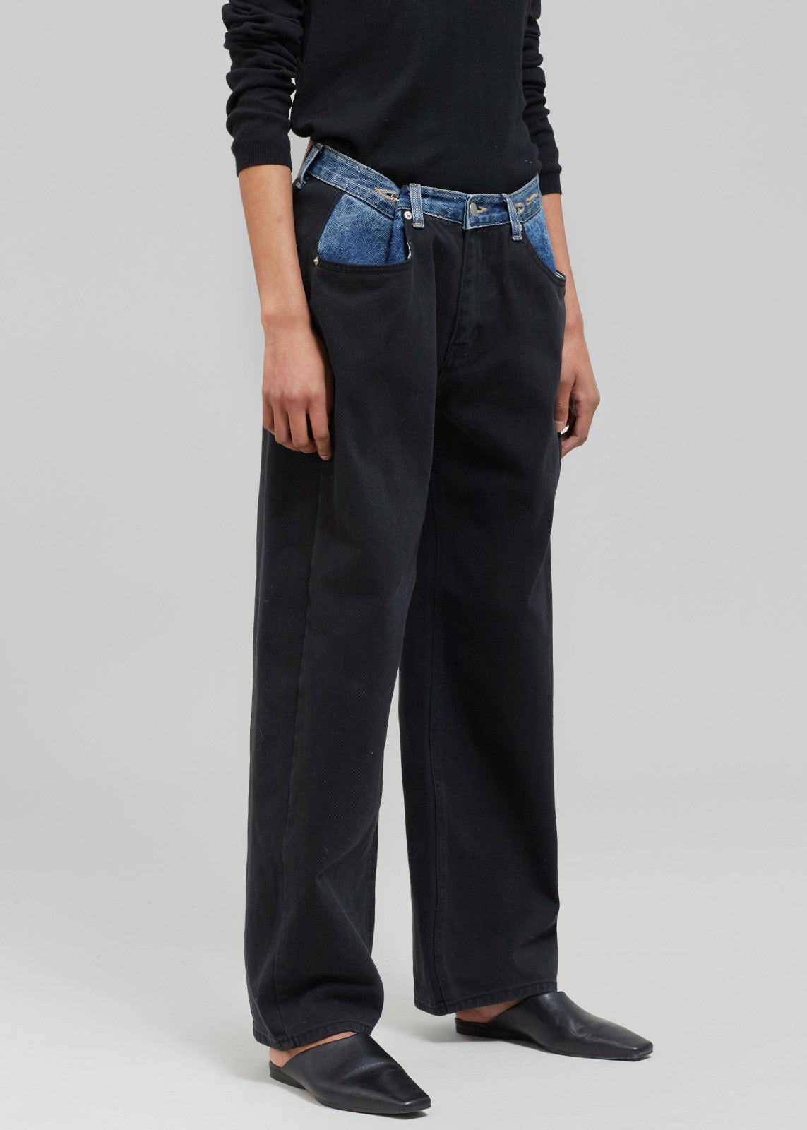 Hayla Contrast Denim Pants - Black/Blue