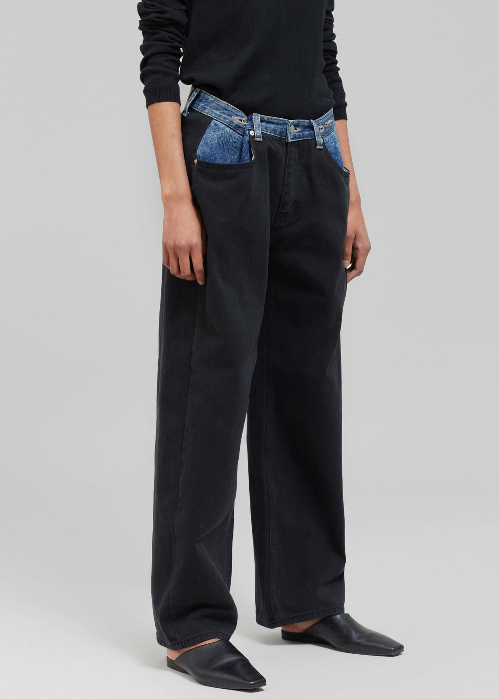 Hayla Contrast Denim Pants - Black/Blue