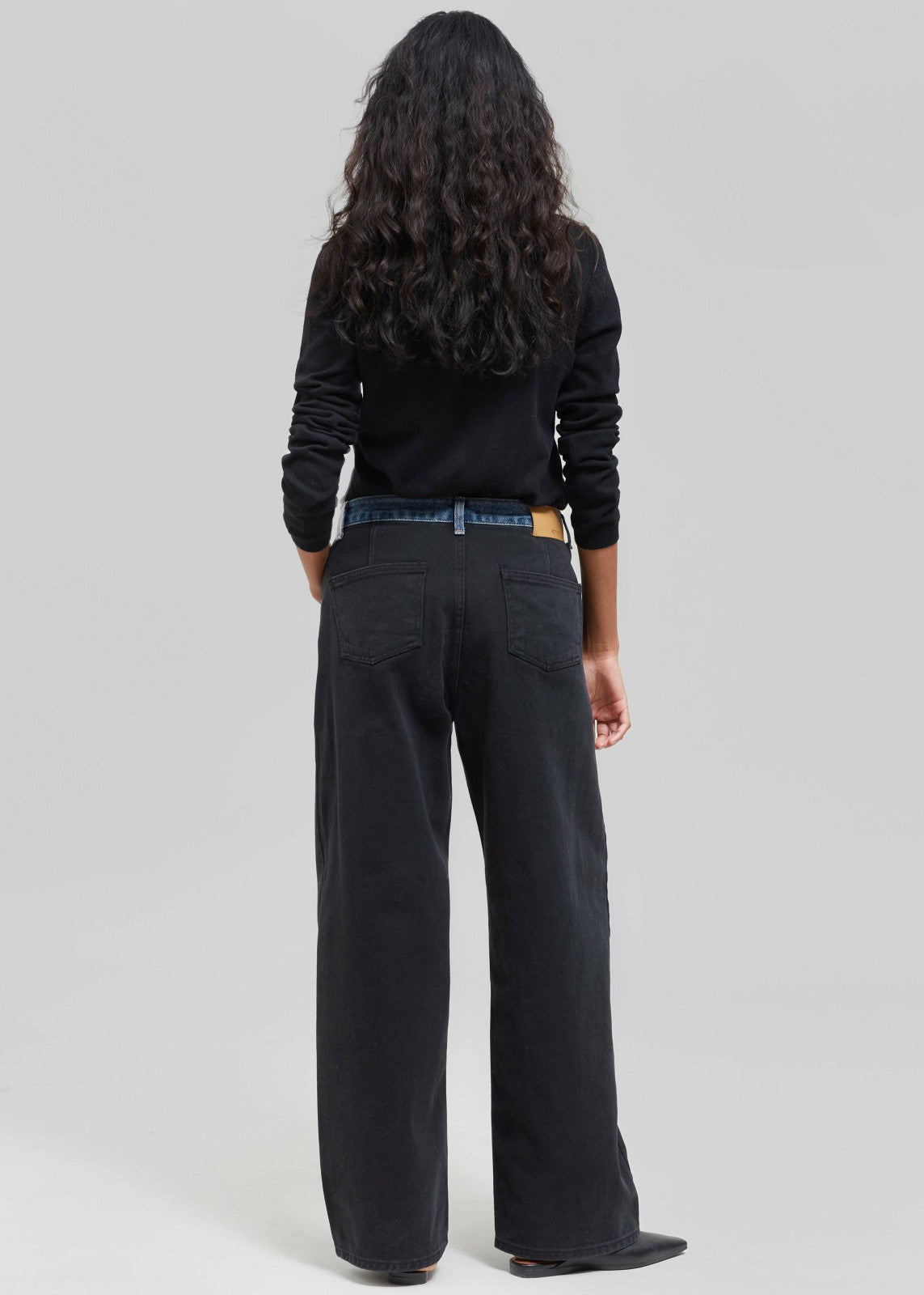 Hayla Contrast Denim Pants - Black/Blue