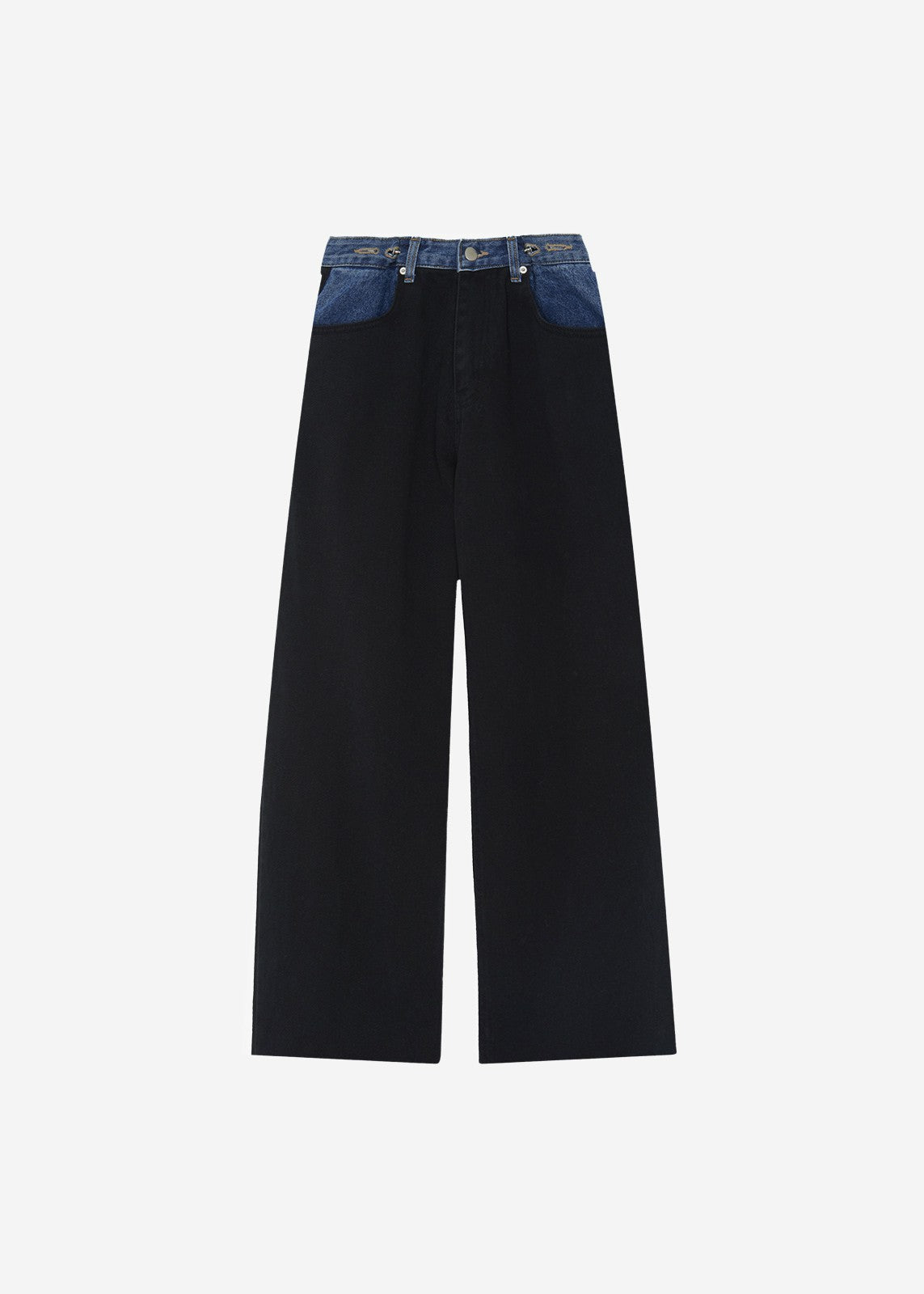 Hayla Contrast Denim Pants - Black/Blue
