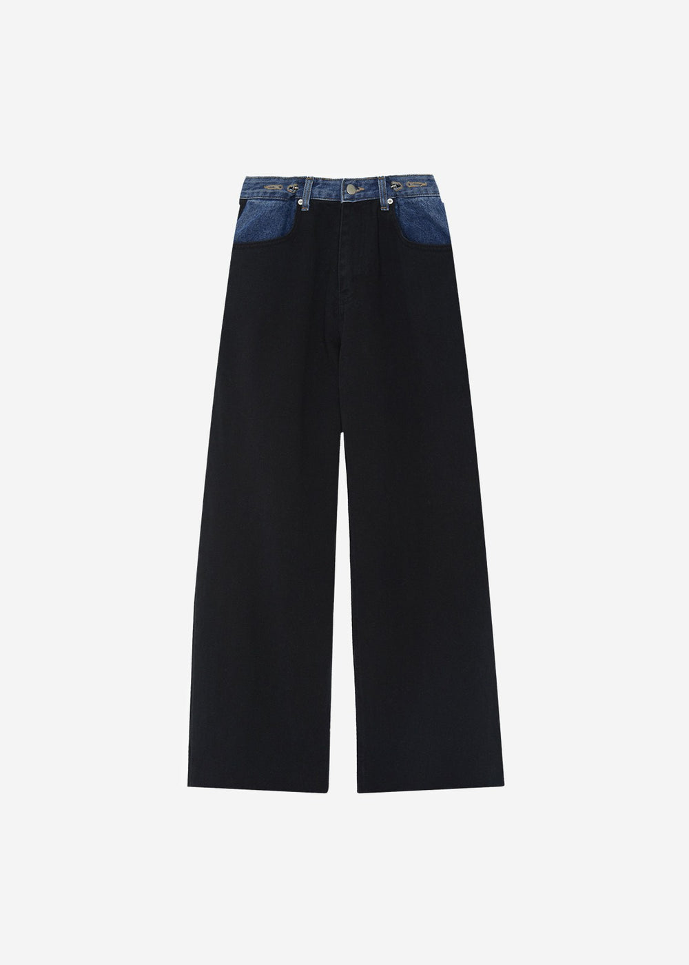 Hayla Contrast Denim Pants - Black/Blue
