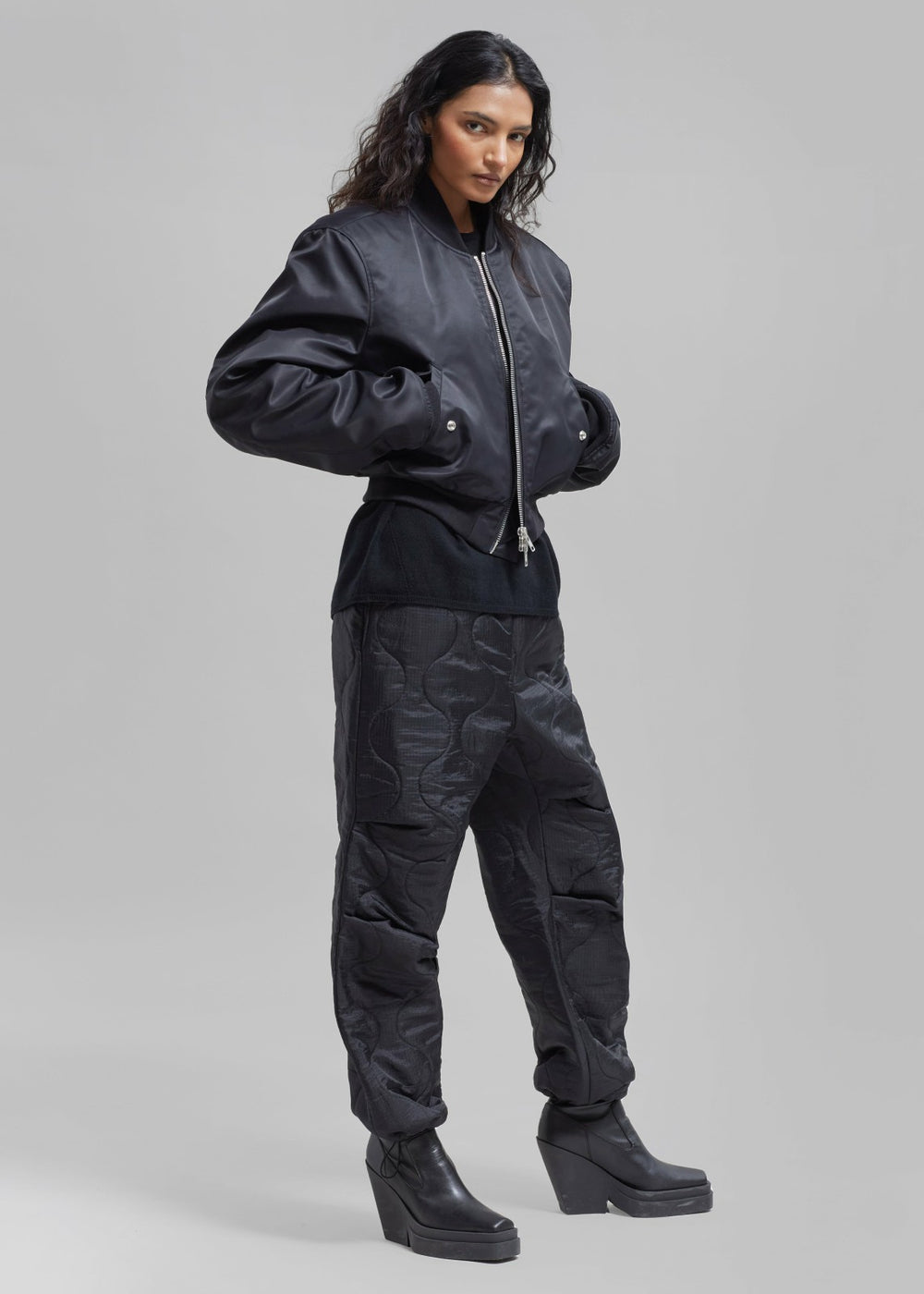 Mati Cropped Padded Bomber - Black