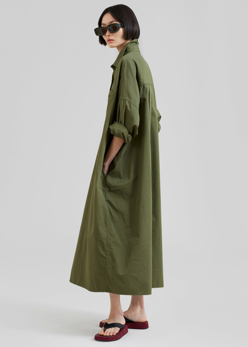Kason Oversized Shirt Dress - Dark Olive