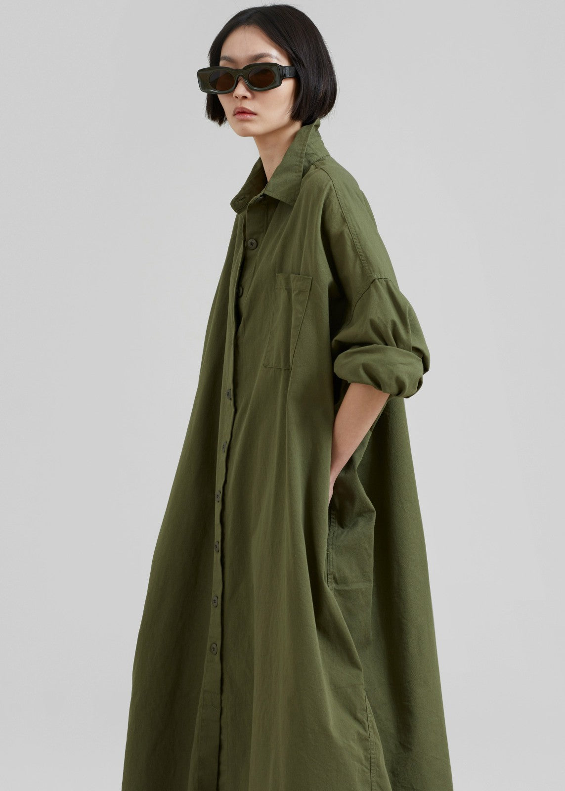 Kason Oversized Shirt Dress - Dark Olive