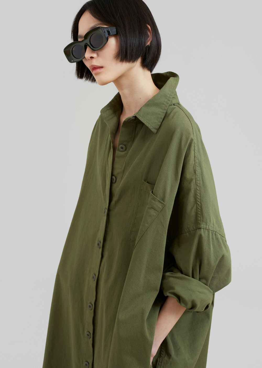 Kason Oversized Shirt Dress - Dark Olive