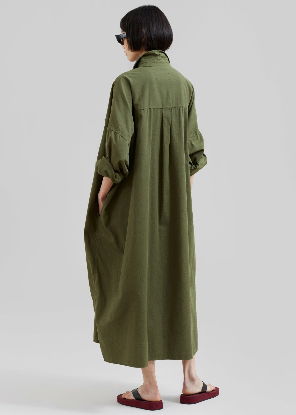 Kason Oversized Shirt Dress - Dark Olive