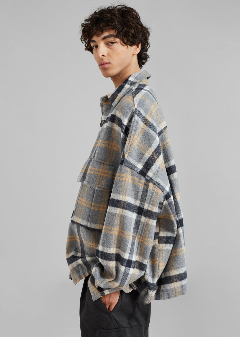 Keaton Flannel Pocket Overshirt - Checked Grey