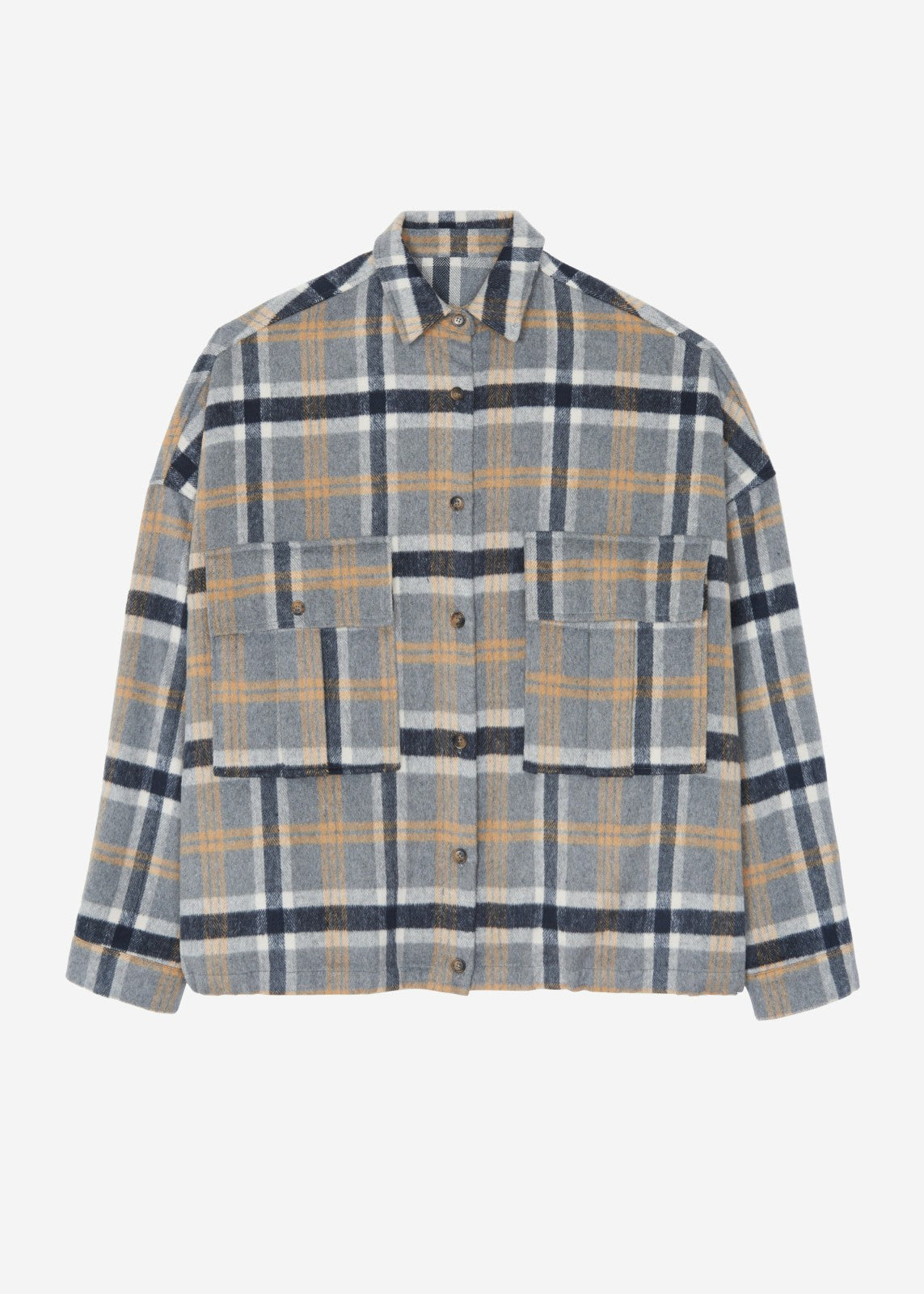 Keaton Flannel Pocket Overshirt - Checked Grey