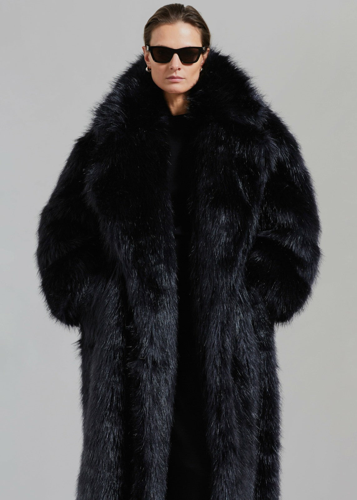 Joan Long Faux Fur Coat - Black