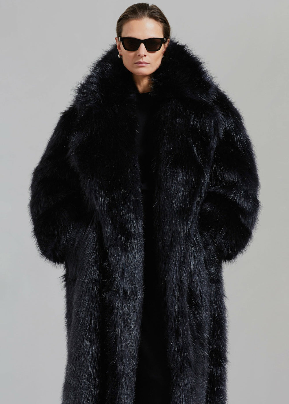 Joan Long Faux Fur Coat - Black
