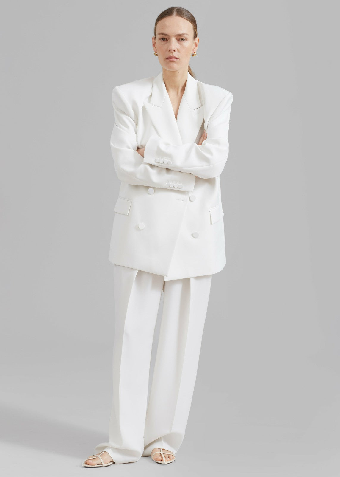 Zia Covered Buttons Blazer - White