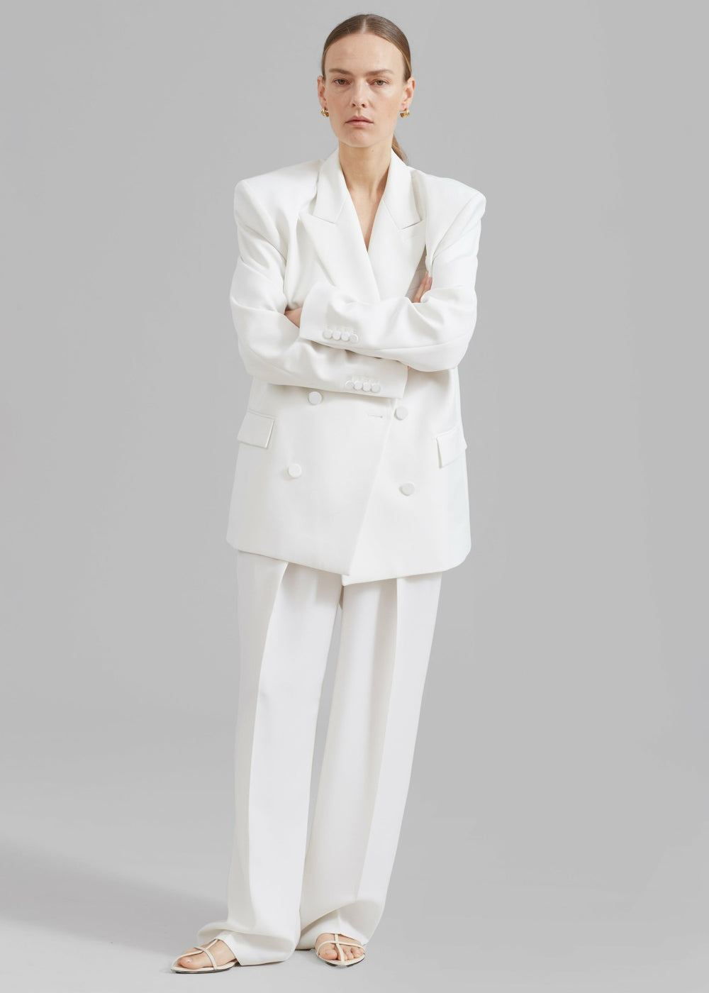 Zia Covered Buttons Blazer - White