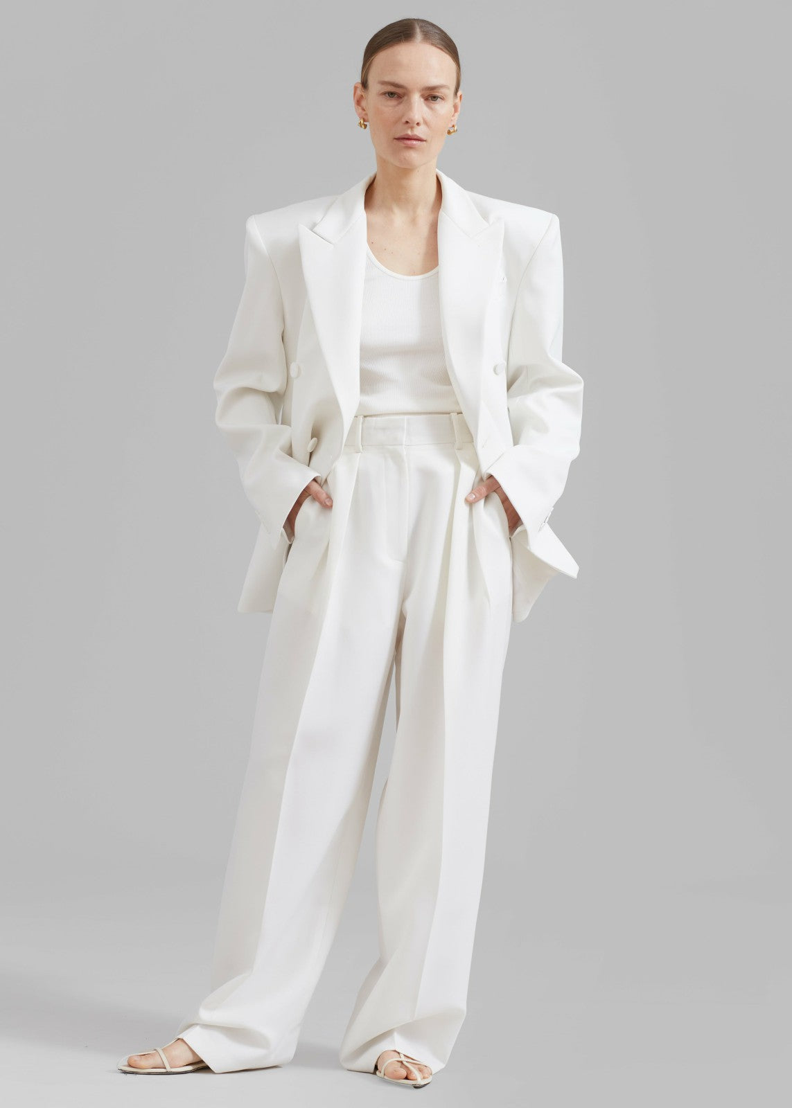 Zia Covered Buttons Blazer - White