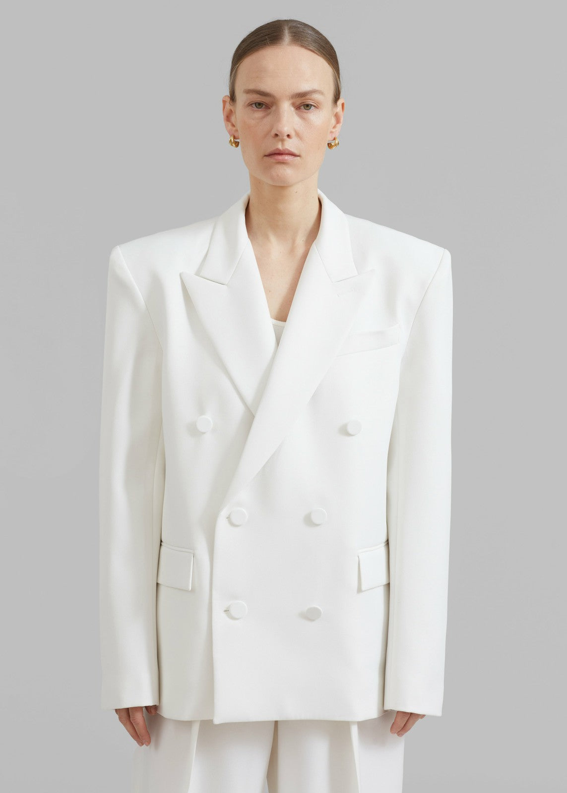 Zia Covered Buttons Blazer - White