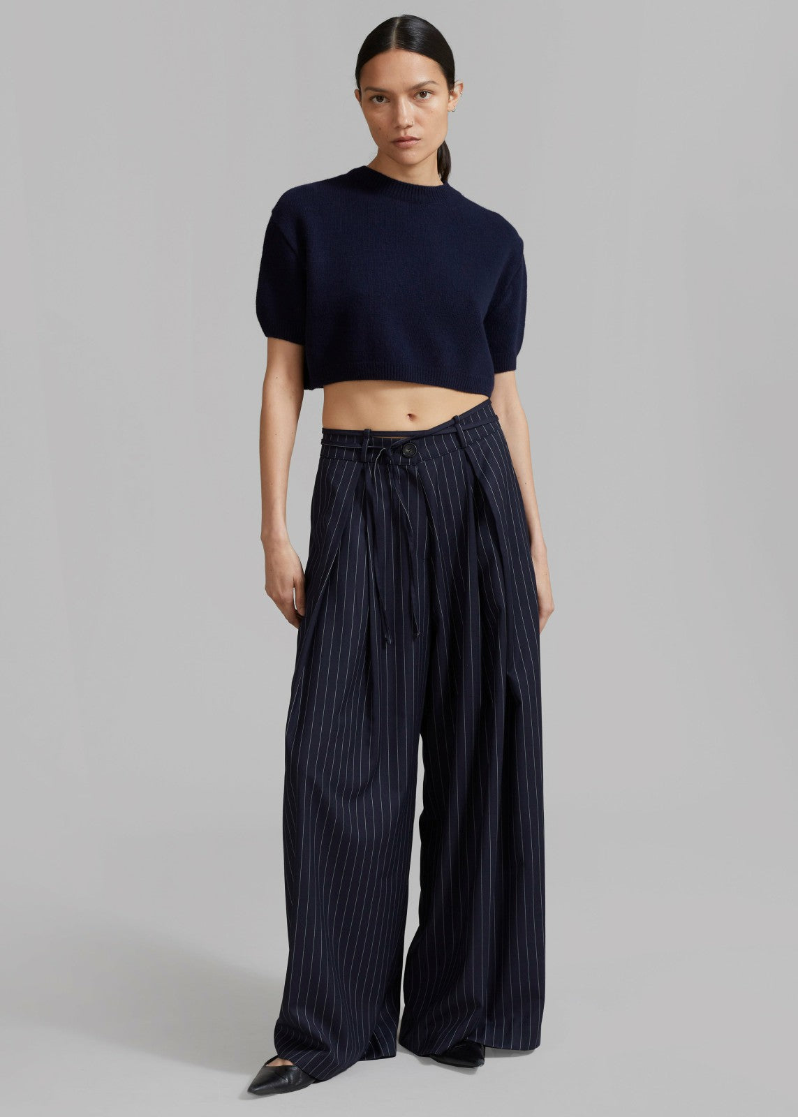 Noor Wide Pants - Navy Pinstripe