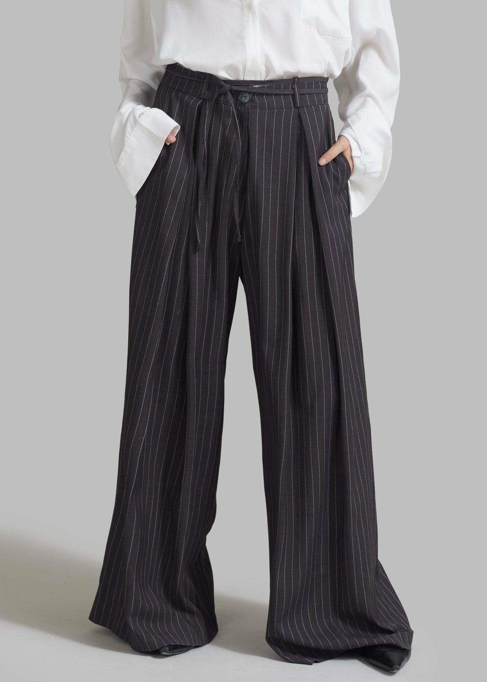 Noor Wide Pants - Grey Pinstripe