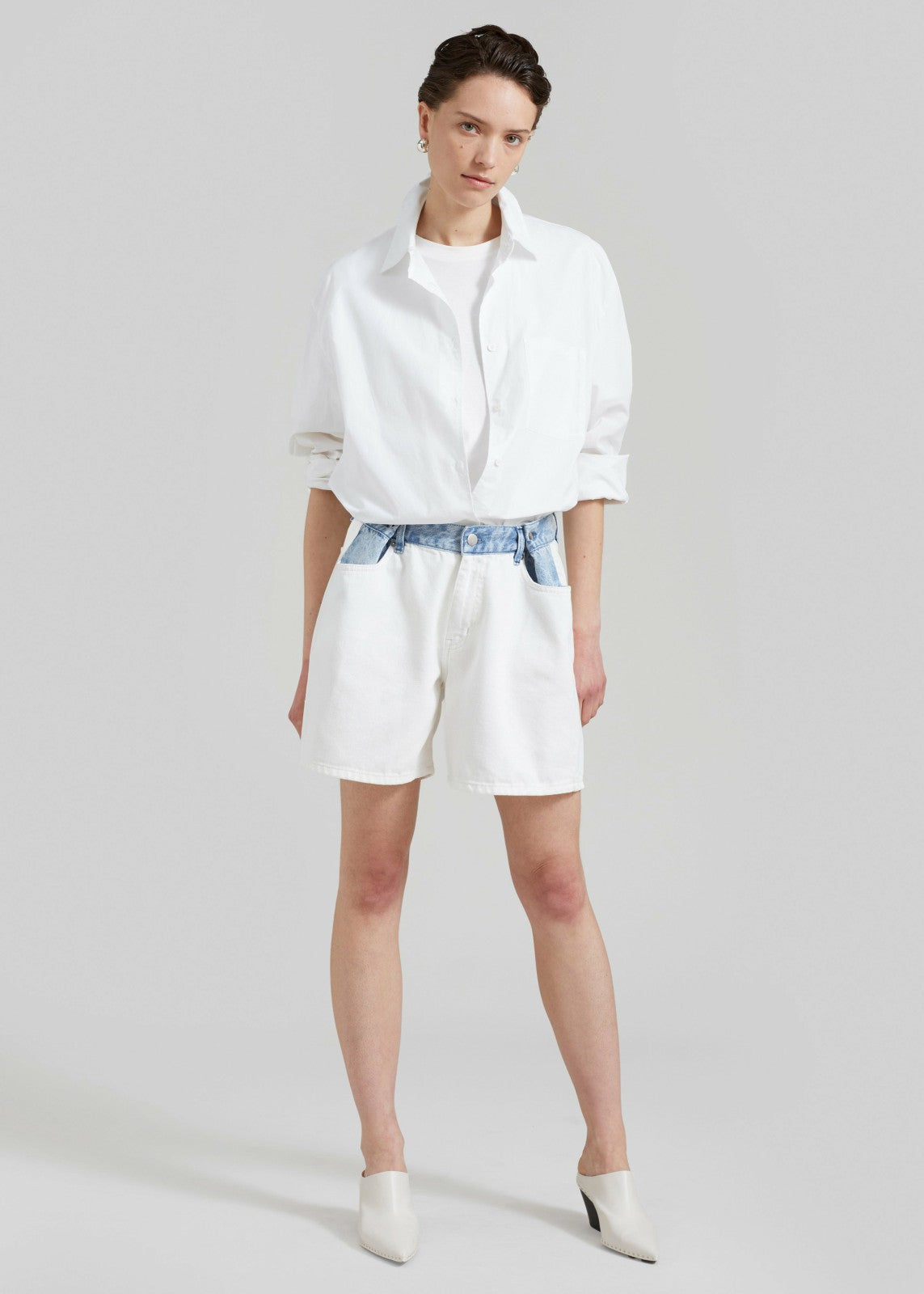 Hayla Contrast Denim Shorts - Off White/Blue