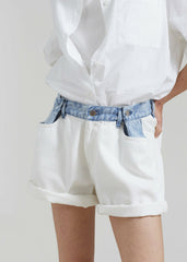 Hayla Contrast Denim Shorts - Off White/Blue