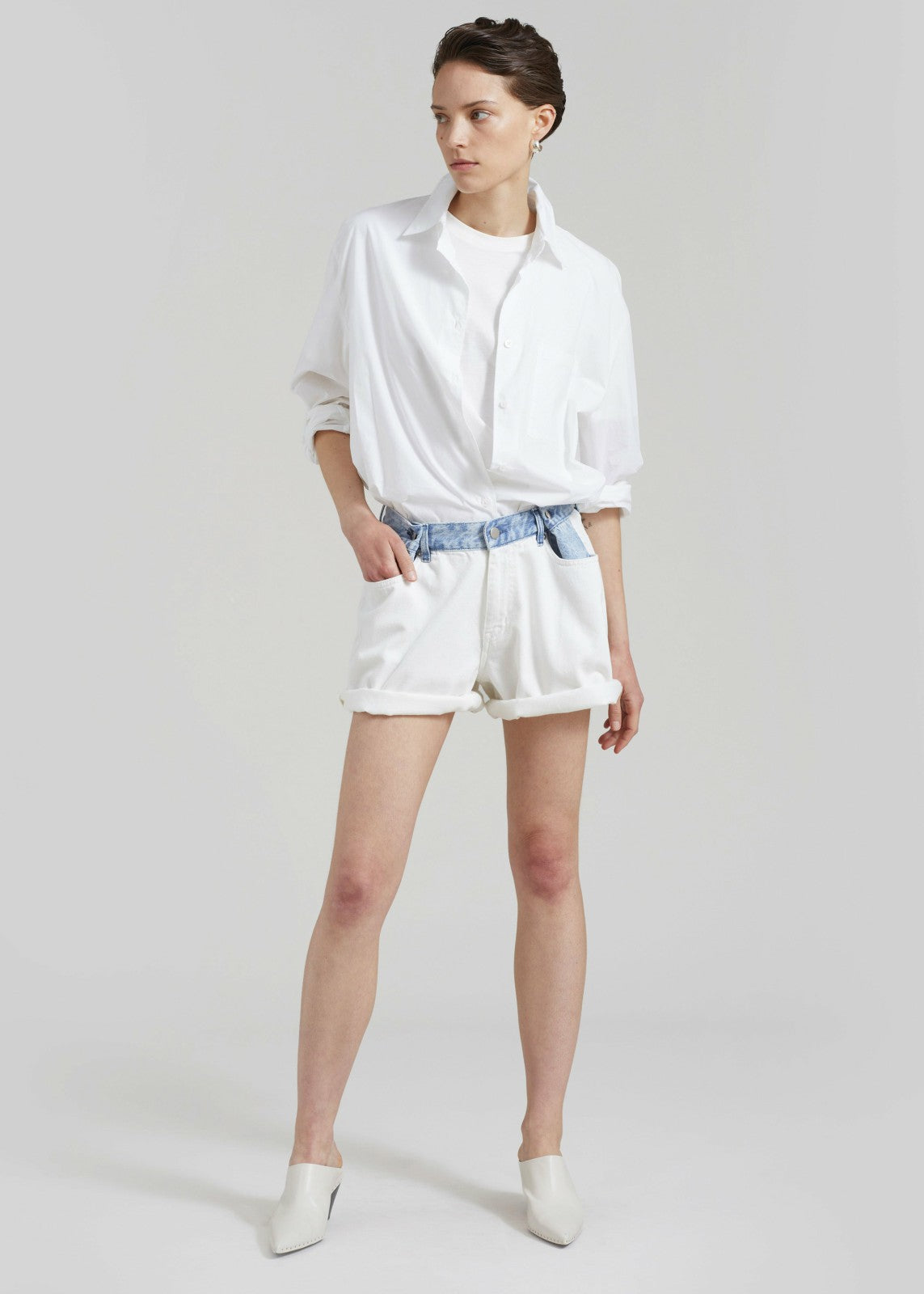 Hayla Contrast Denim Shorts - Off White/Blue