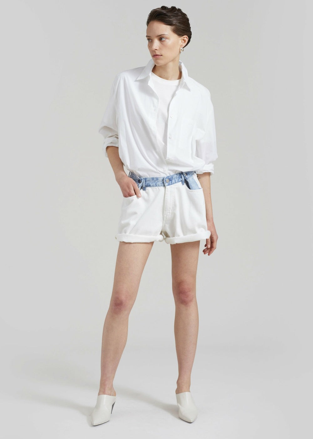 Hayla Contrast Denim Shorts - Off White/Blue