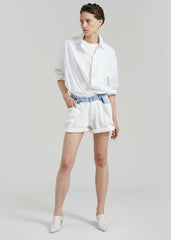 Hayla Contrast Denim Shorts - Off White/Blue