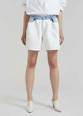 Hayla Contrast Denim Shorts - Off White/Blue