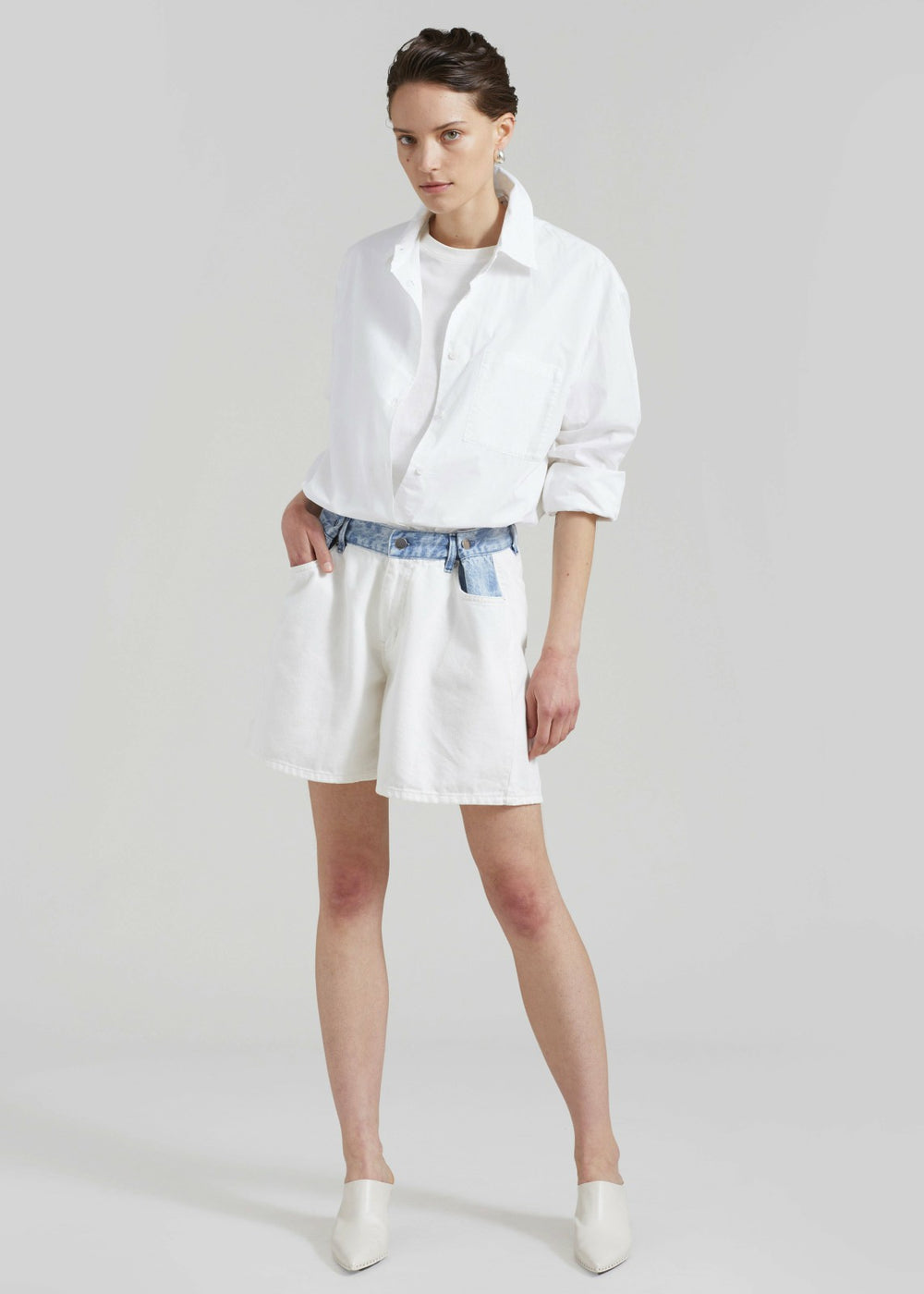 Hayla Contrast Denim Shorts - Off White/Blue