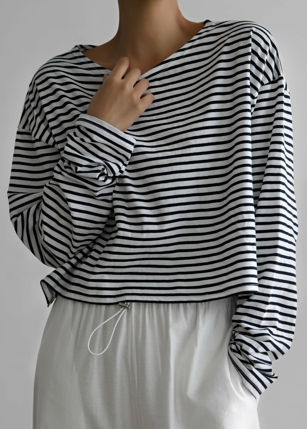 Neha Cropped Top - Navy Stripe