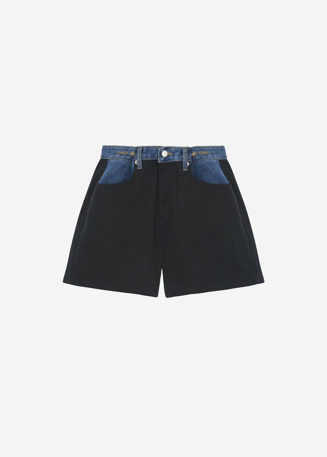 Hayla Contrast Denim Shorts - Black/Blue
