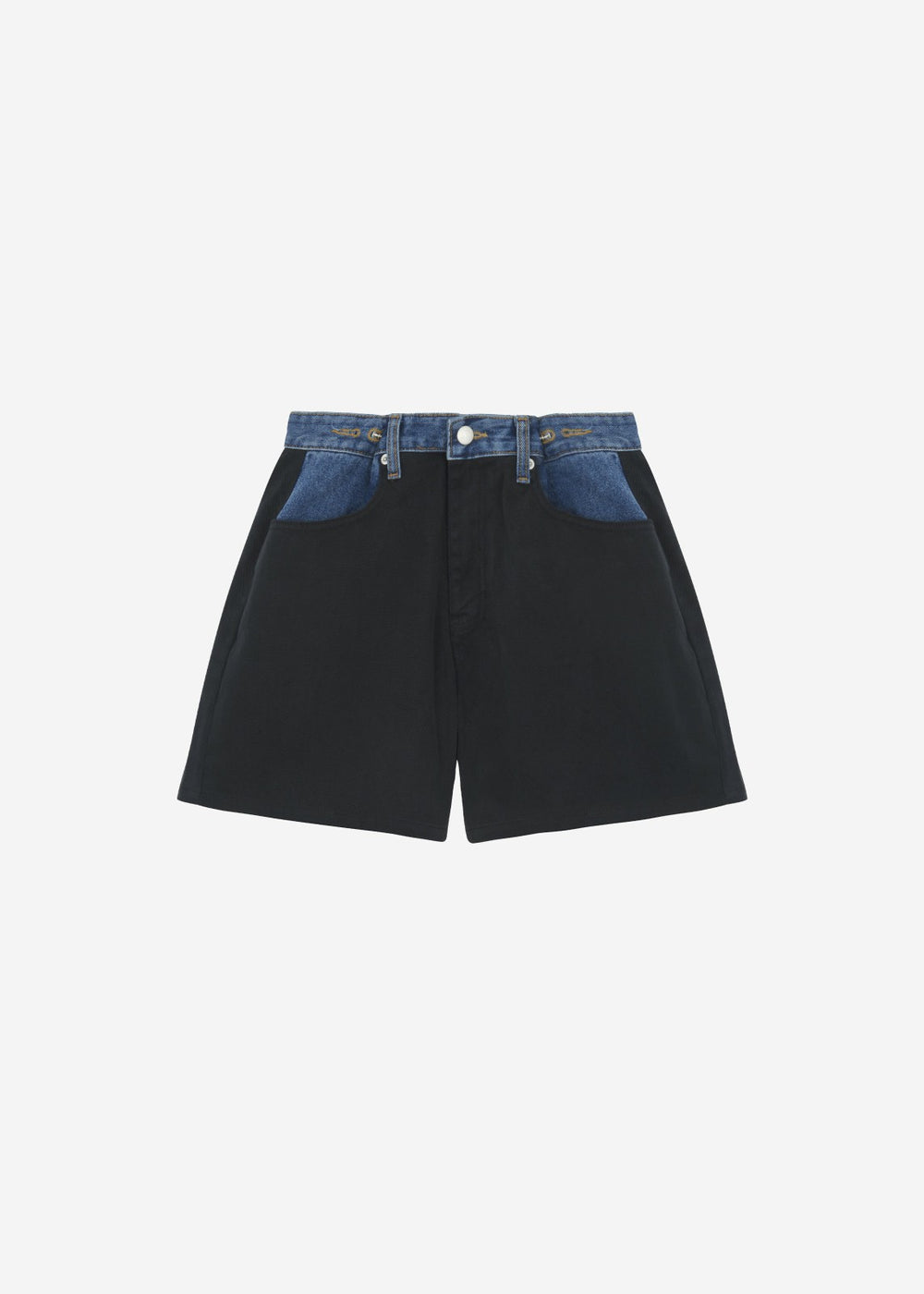 Hayla Contrast Denim Shorts - Black/Blue