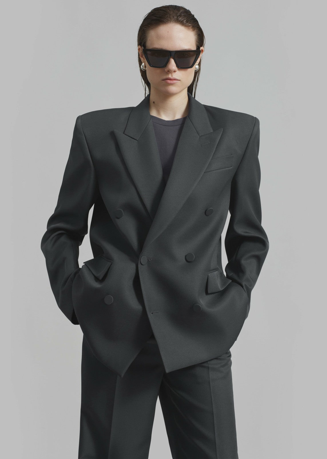 Zia Covered Buttons Blazer - Charcoal