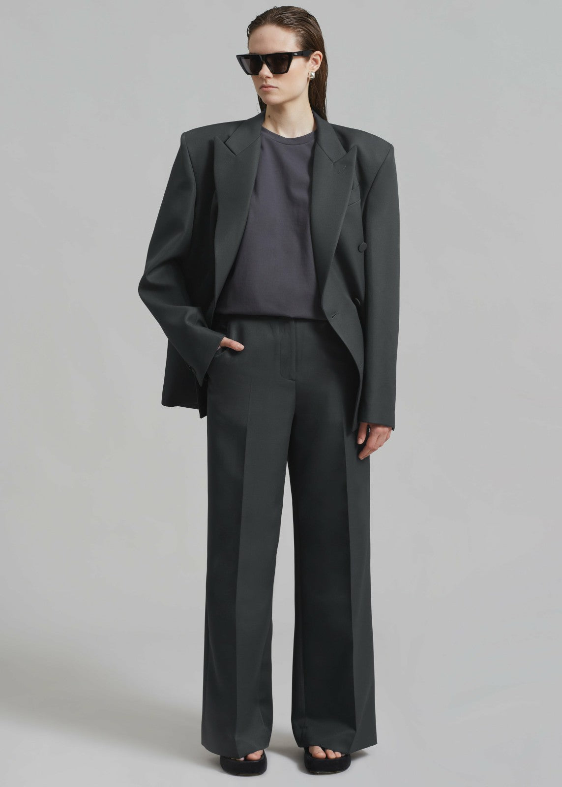 Zia Covered Buttons Blazer - Charcoal