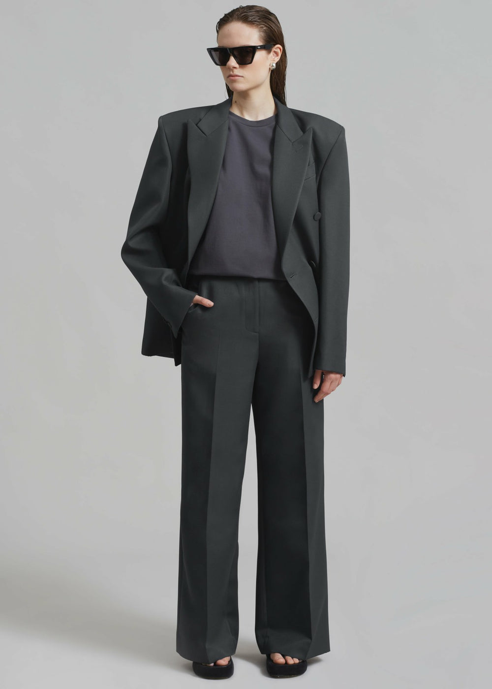 Zia Covered Buttons Blazer - Charcoal