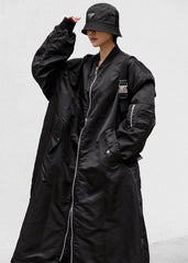 Isaac Oversized Bomber Coat - Black