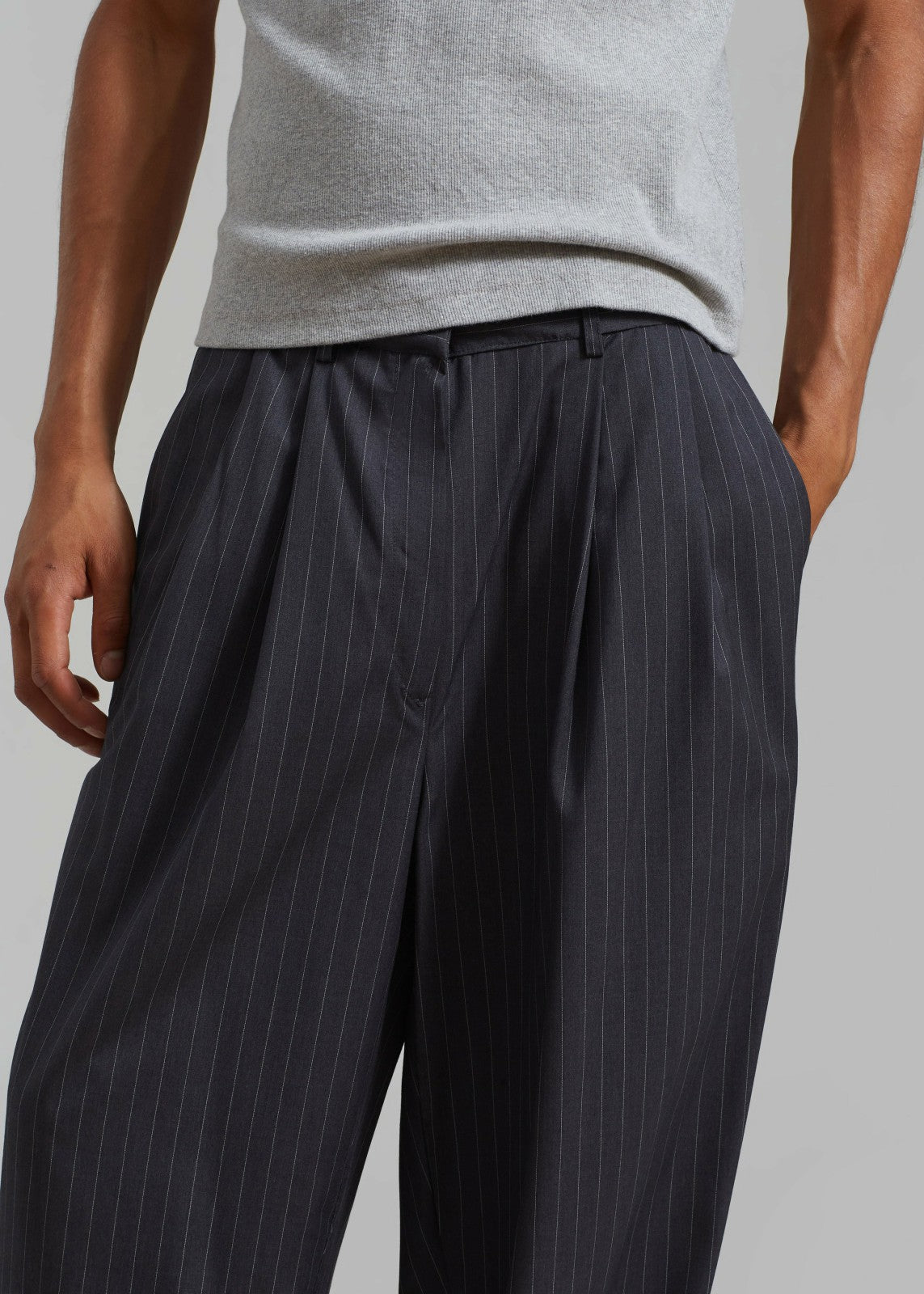 Peyton Pleated Pants - Grey Pinstripe