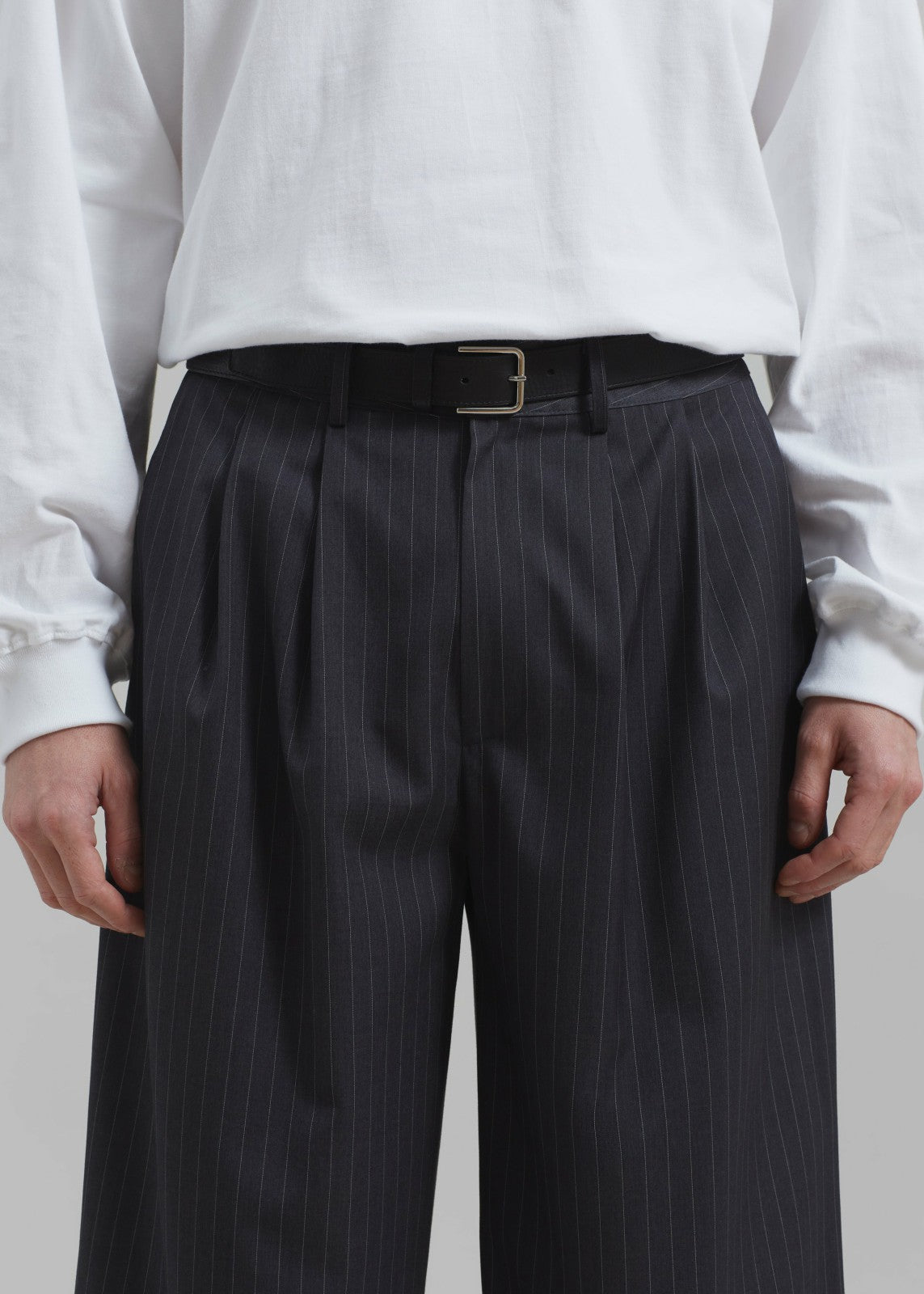 Peyton Pleated Pants - Grey Pinstripe