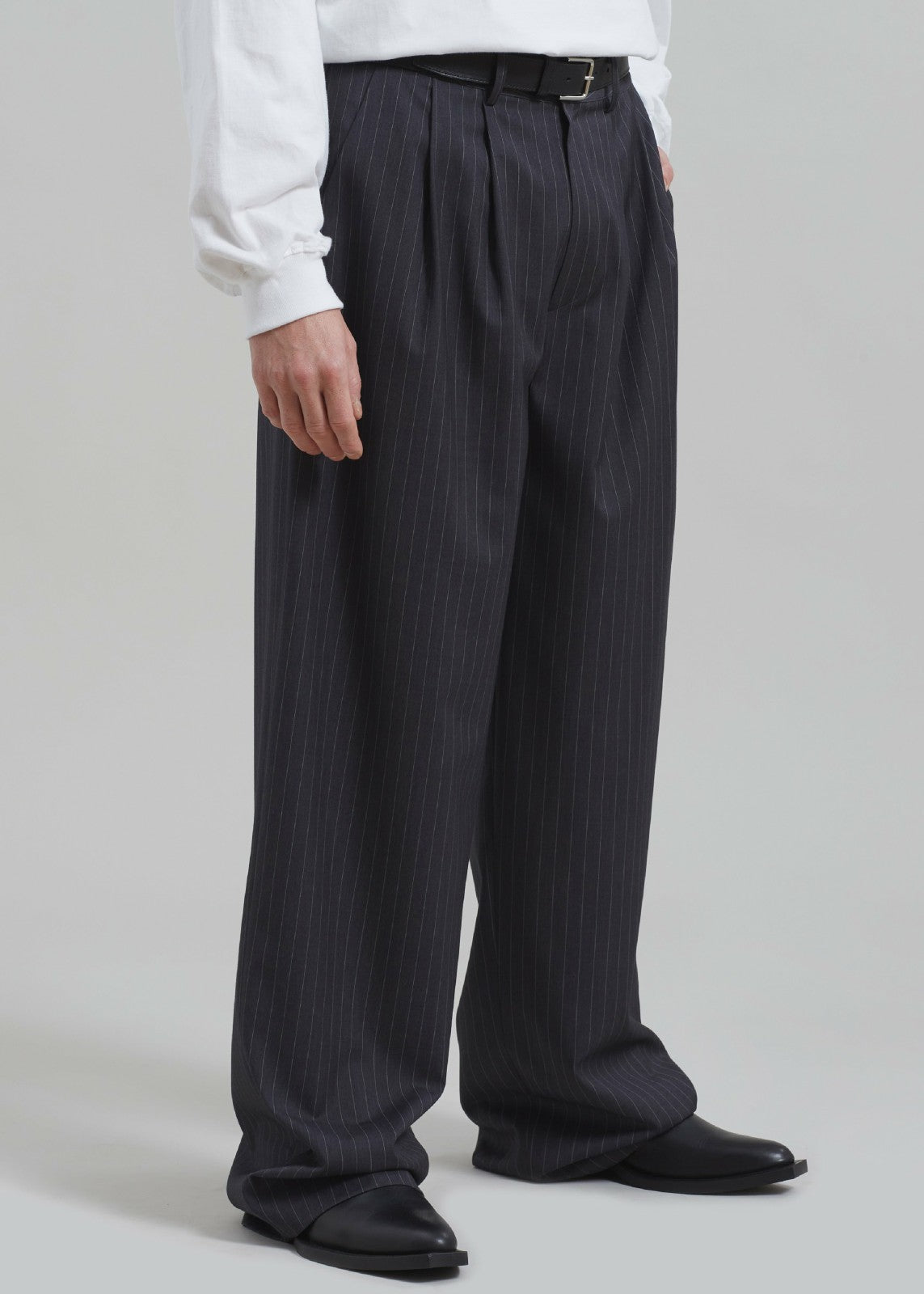 Peyton Pleated Pants - Grey Pinstripe