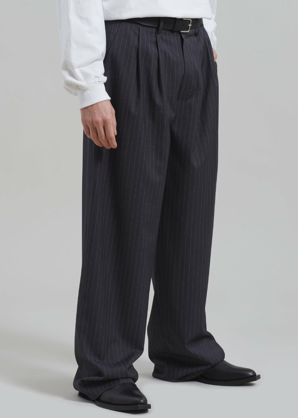 Peyton Pleated Pants - Grey Pinstripe