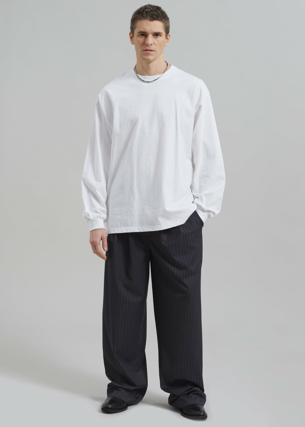Peyton Pleated Pants - Grey Pinstripe