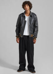 Wyatt Leather Bomber Jacket - Charcoal
