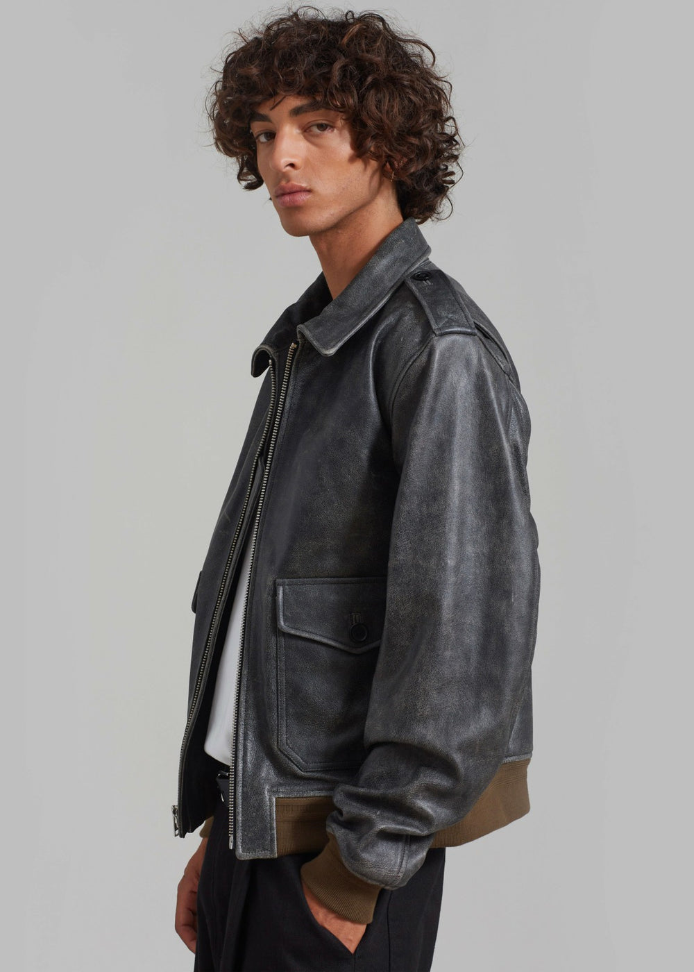 Wyatt Leather Bomber Jacket - Charcoal