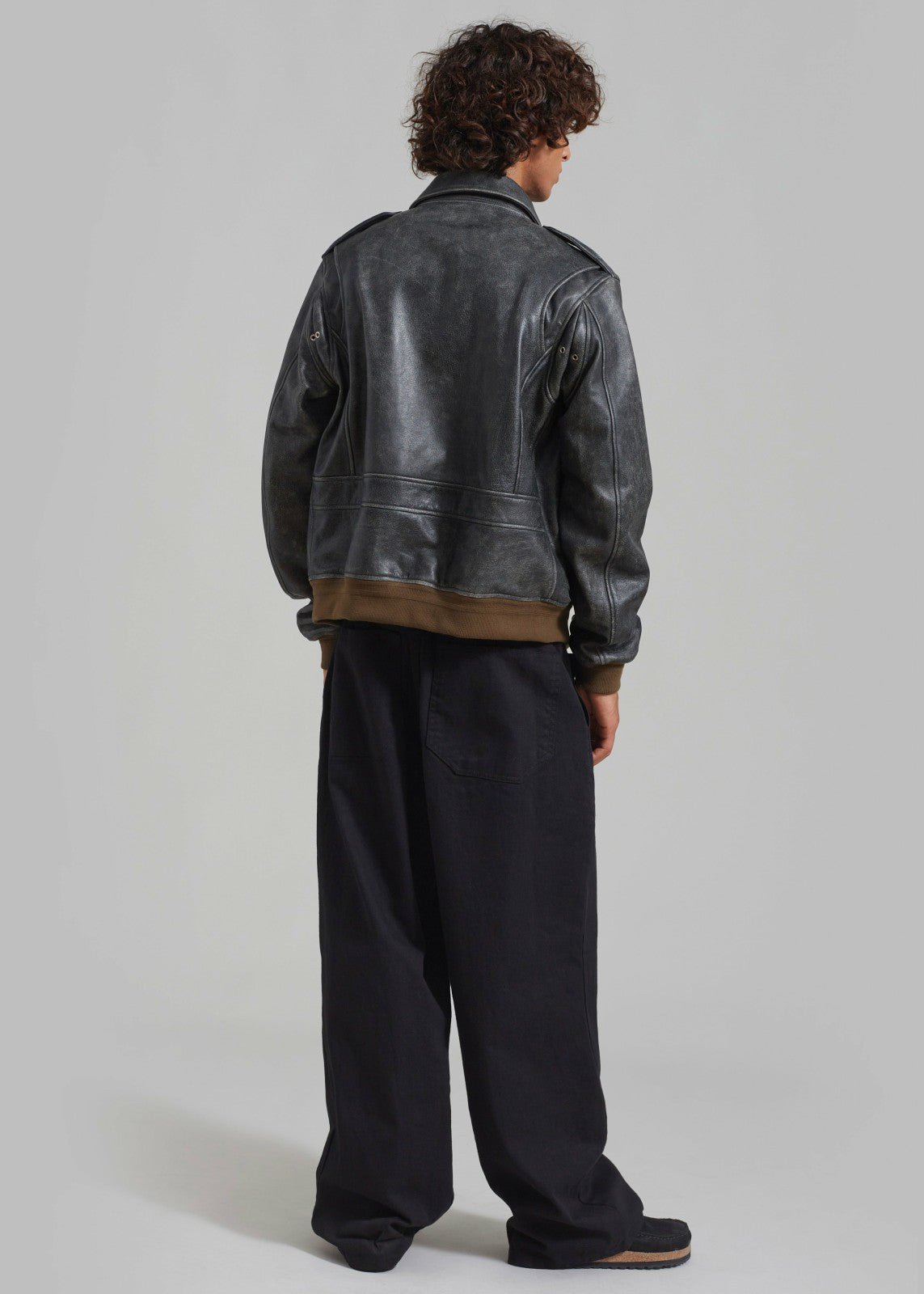 Wyatt Leather Bomber Jacket - Charcoal