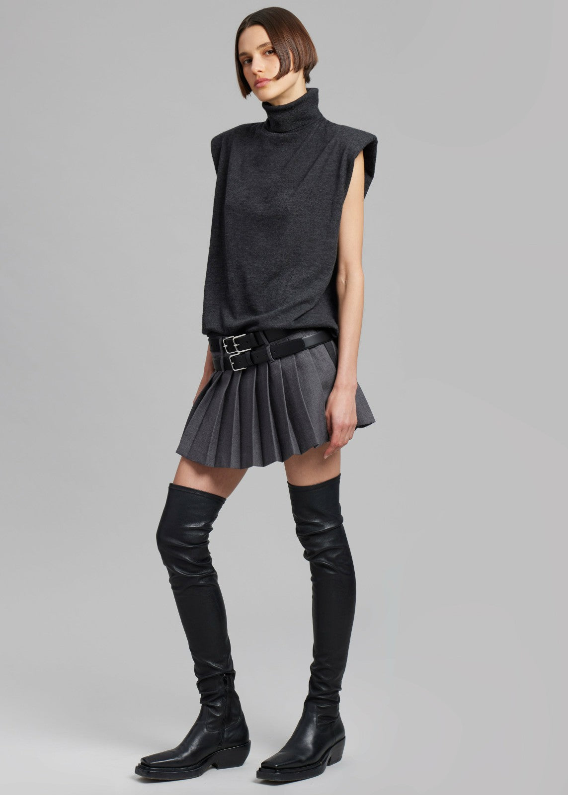 Willow Double Buckle Leather Belt - Black