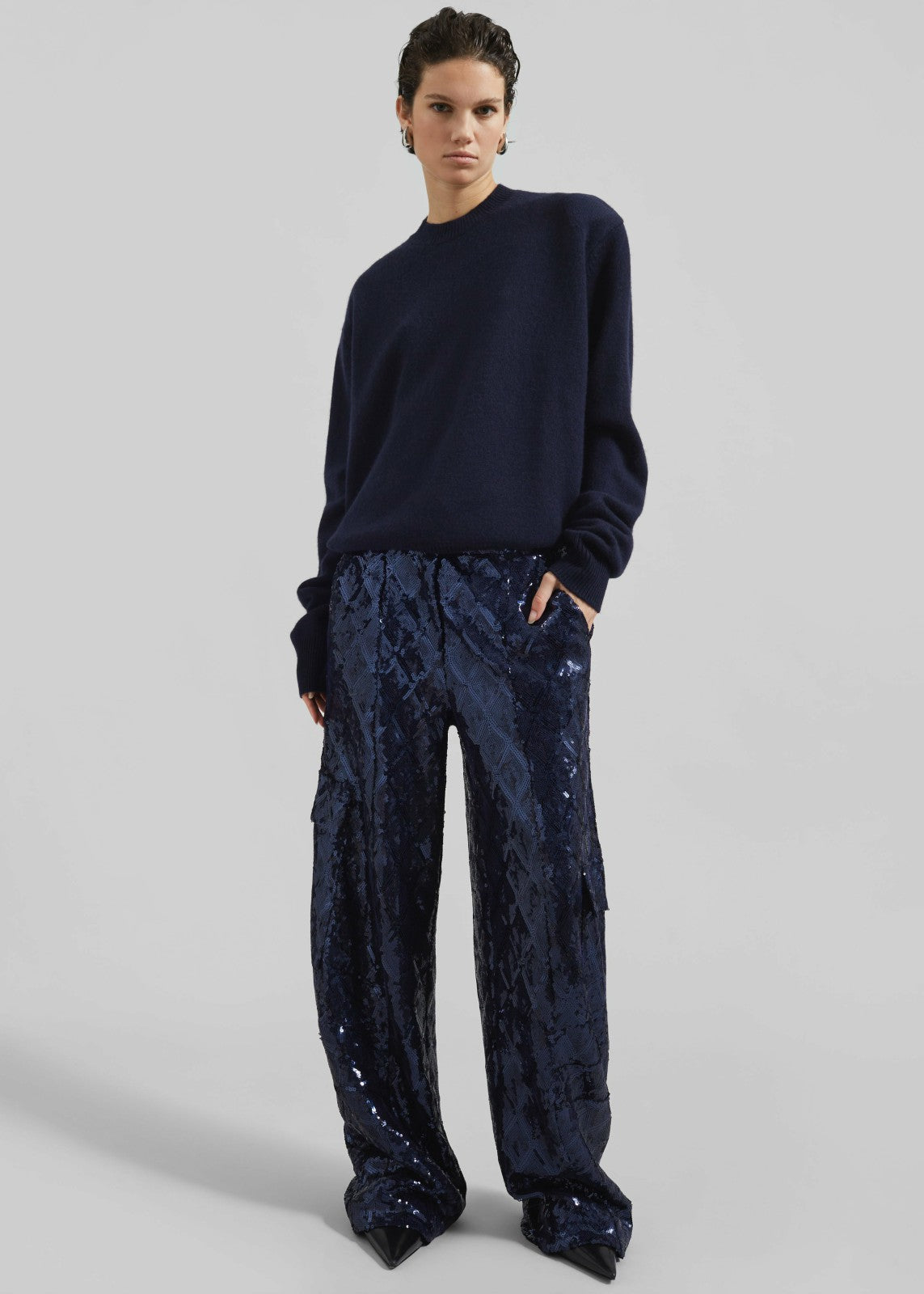 Rafaela Padded Knit Sweater - Navy